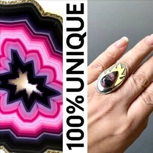 Rhodonite Statement Ring Sz 8 - Modern Design for Everyday Wear! StarTrek???